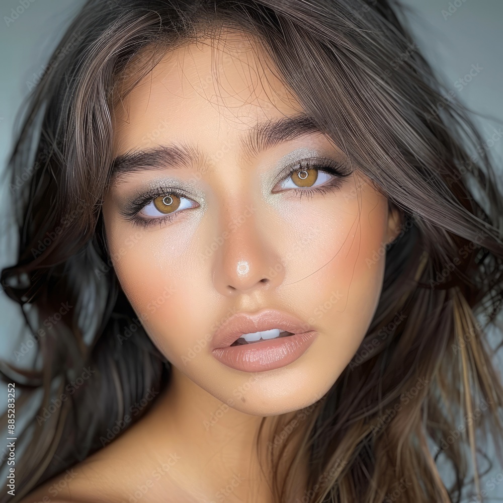 A female model with professional makeup on empty isolated background A female model with professional makeup on empty isolated background