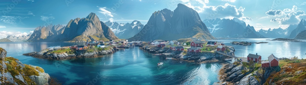 Obraz premium Picturesque Village Nestled Among Majestic Mountains