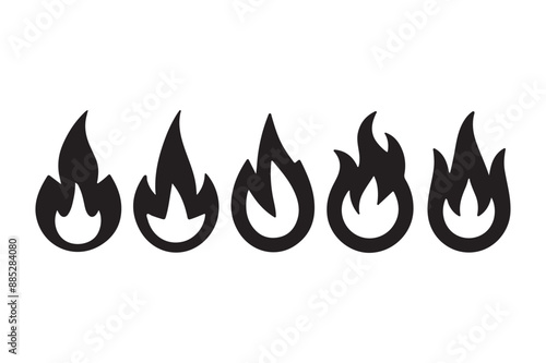 Fire Icon Collection Flat Style Flame Symbols and Bonfire Silhouettes - Stock Vector Set