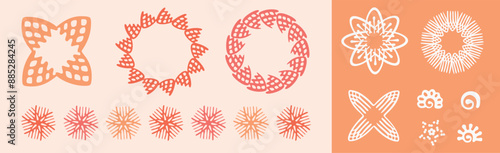 Peach fuzz botanical set texture vector motif with color of the year two tone effect. Soft fresh modern design for hand drawn illustration collection. 