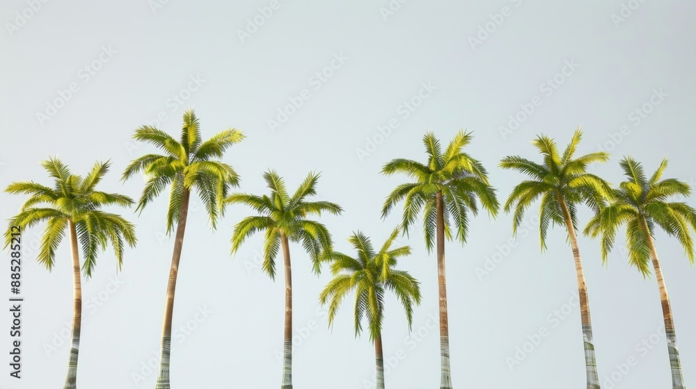 Tropical Palm Trees Against Clear Sky Background Tropical Palm Trees Against Clear Sky Background