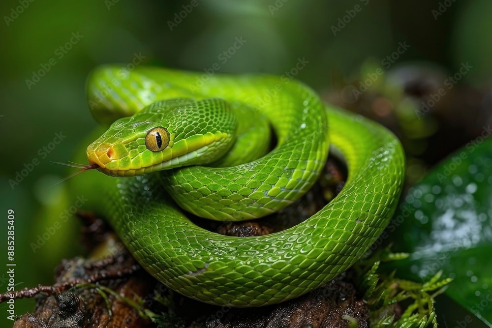 Green cat snake is a mildly venomous tree snake - generative ai Green cat snake is a mildly venomous tree snake - generative ai
