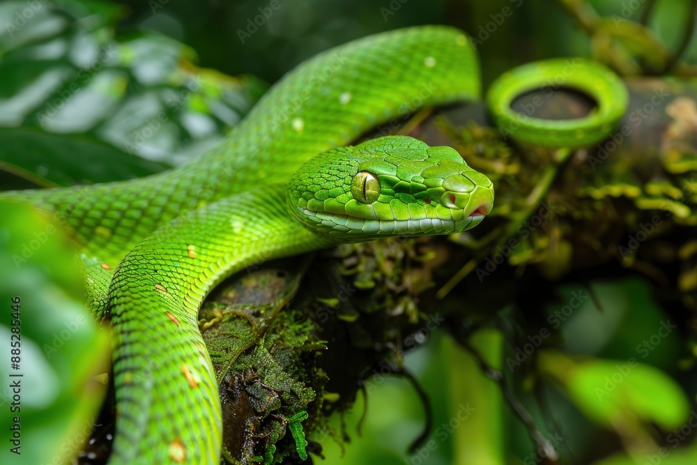 Green cat snake is a mildly venomous tree snake - generative ai Green cat snake is a mildly venomous tree snake - generative ai