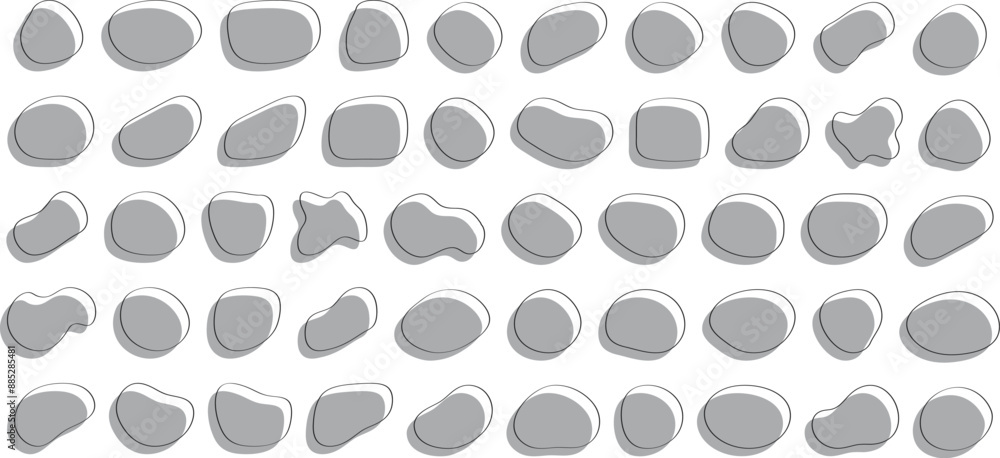 Fototapeta premium かわいい抽象的な流体シェイプの楕円フレーム ベクター 白黒 グレー Set of cute abstract shapes.Vector loose frame.Abstract Wave on Background. Vector Illustration.