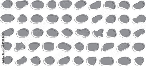 かわいい抽象的な流体シェイプの楕円フレーム　ベクター　白黒　グレー　Set of cute abstract shapes.Vector loose frame.Abstract Wave on Background. Vector Illustration.