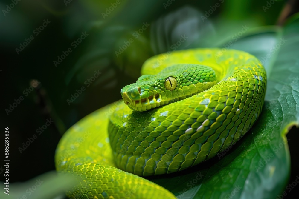 Green cat snake is a mildly venomous tree snake - generative ai Green cat snake is a mildly venomous tree snake - generative ai