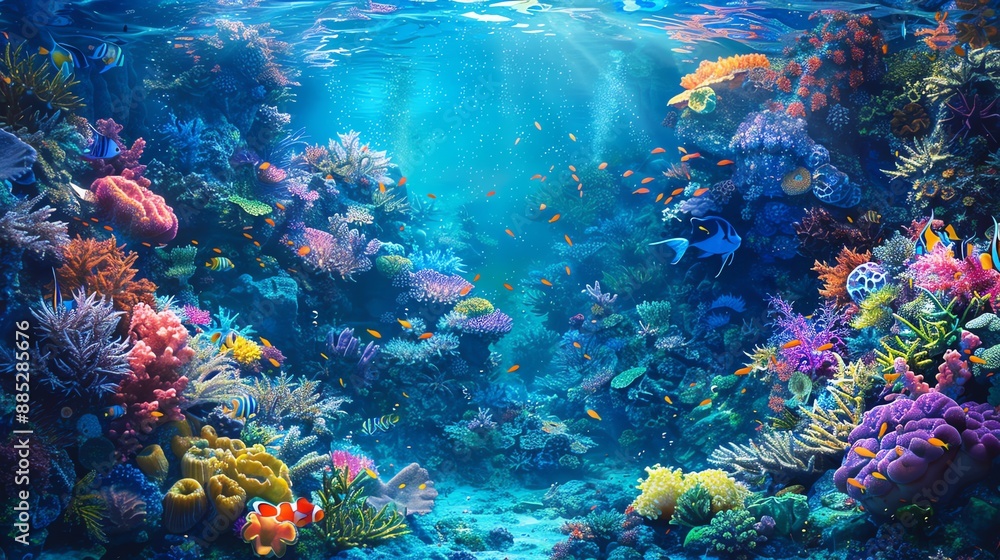 Fototapeta premium Vibrant Underwater Coral Reef Scene.