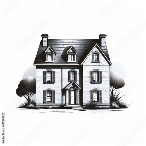 black and white vector illustration of victorian house
 photo