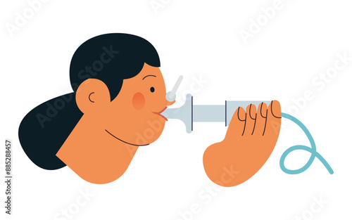 Female Performs Pulmonary Function Test. Modern Flat Vector Illustration. Lung Function Test on Patient. 