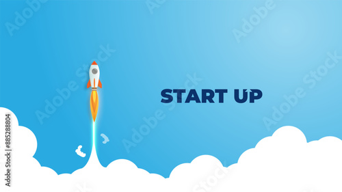 Business start up concept, startup business project, financial planning concept with rocket launch vector illustration,	