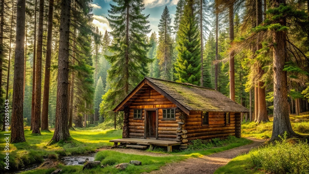 Rustic cabin nestled in a serene forest glade, rustic, cabin, serene, forest, glade, cozy, nature, tranquil, peaceful Rustic cabin nestled in a serene forest glade, rustic, cabin, serene, forest, glade, cozy, nature, tranquil, peaceful
