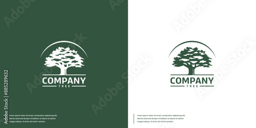 farm logo with vintage style, green tree, logo graphic design.