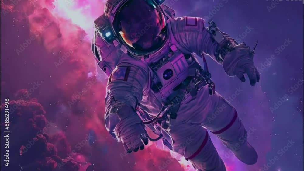 Single astronaut floating in space with dust and stars. Astronaut during spacewalk, black deep space background Single astronaut floating in space with dust and stars. Astronaut during spacewalk, black deep space background