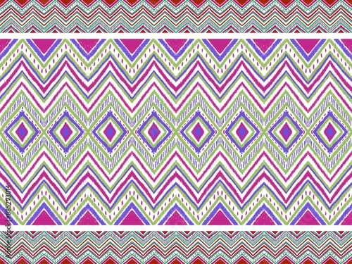 Ethnic ikat seamless pattern in tribal. Aztec geometric ethnic ornament print. Ikat pattern style. Design for background, wallpaper, illustration, fabric, clothing, carpet, textile, batik, embroidery.