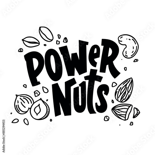 vector hand drawn logo power nuts with nuts in the doodle style on a white background