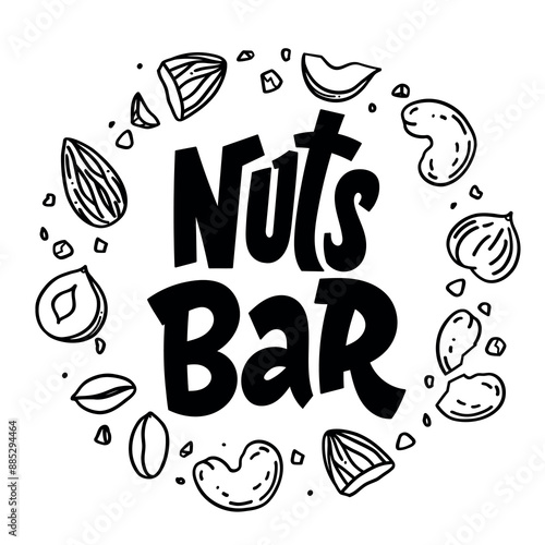 vector hand drawn logo nuts bar with seeds and nuts in the doodle style on a white background