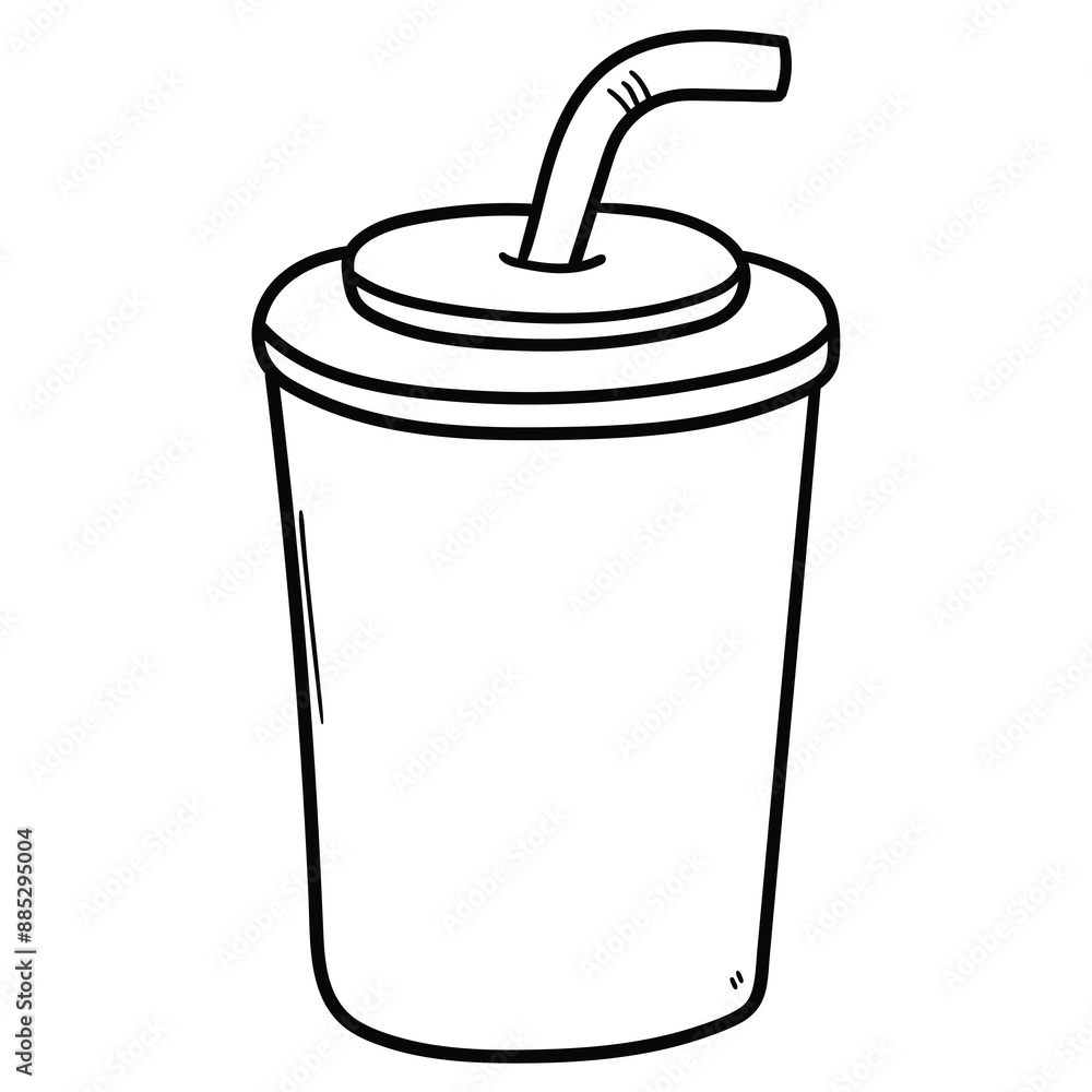Hand drawn doodle plastic disposable cup with straw on white background. Hand drawn doodle plastic disposable cup with straw on white background.