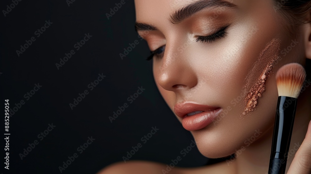 Fototapeta premium Professional demonstrating powder application, Makeup techniques, Flawless matte finish