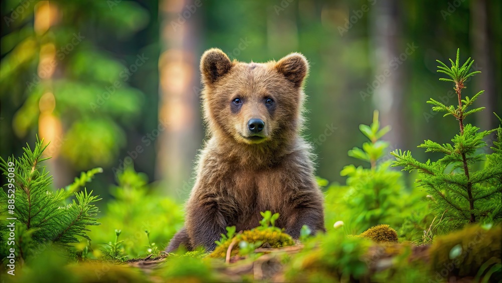 of a adorable brown bear cub sitting in a lush green forest , wildlife, nature, cute, animal, forest, woodland, adorable, mammal, bear of a adorable brown bear cub sitting in a lush green forest , wildlife, nature, cute, animal, forest, woodland, adorable, mammal, bear