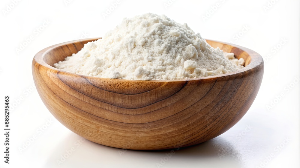 Wooden bowl of flour isolated on white background, flour, wooden, bowl, isolated, white, background, baking, kitchen Wooden bowl of flour isolated on white background, flour, wooden, bowl, isolated, white, background, baking, kitchen