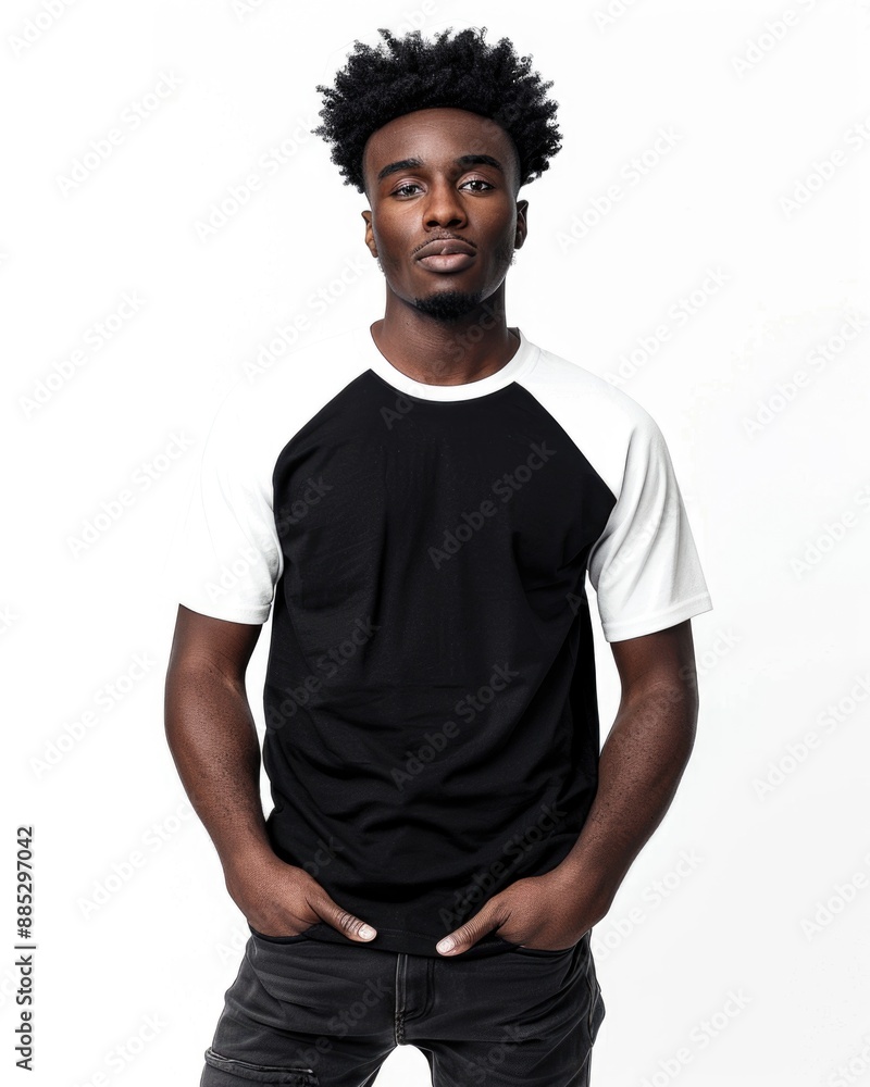 black male model with hands in pockets raglan shirt black male model with hands in pockets raglan shirt
