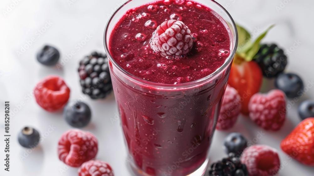 Glass of berry smoothie, nutritious and tasty, flat design Glass of berry smoothie, nutritious and tasty, flat design
