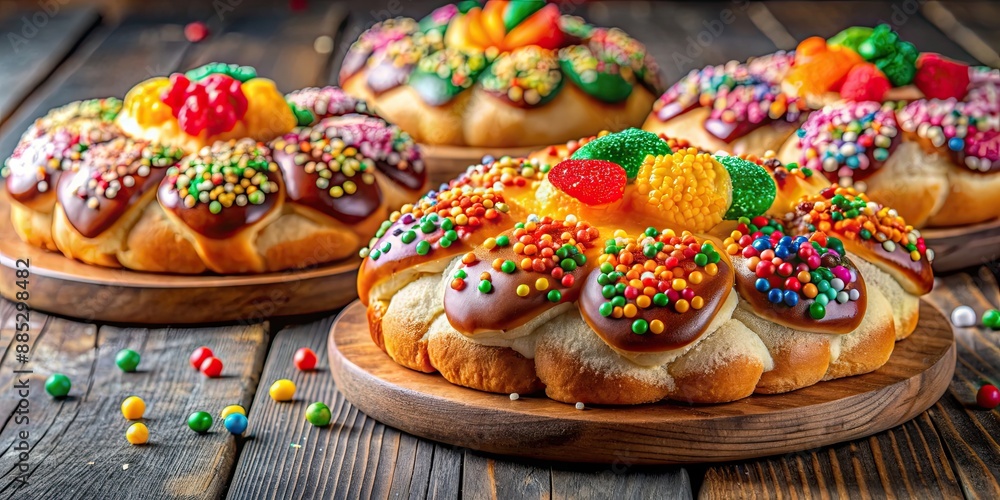 Mexican sweet bread with colorful sugar toppings, Mexican, sweet, bread, pastry, dessert, baked, traditional, sugar Mexican sweet bread with colorful sugar toppings, Mexican, sweet, bread, pastry, dessert, baked, traditional, sugar