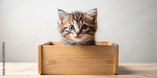 Adorable baby kitten inside a box, cute, pet, small, furry, animal, feline, tiny, fluffy, young, playful, domestic, cardboard © Sujid
