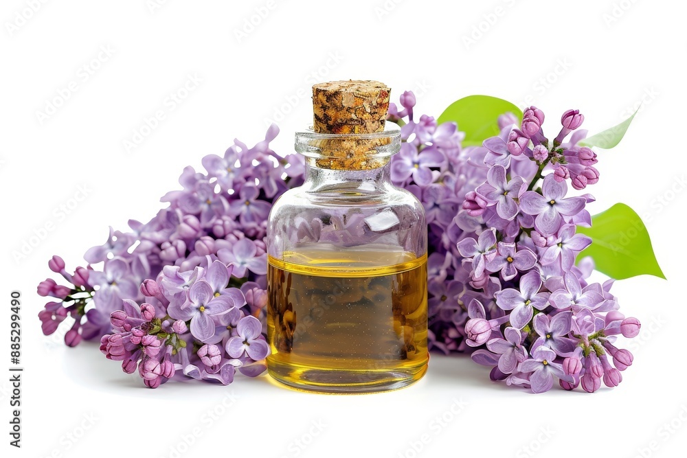 Lilac essential oil on a white background Lilac essential oil on a white background