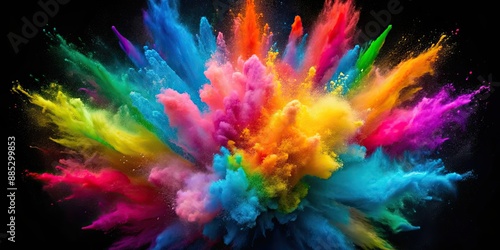 Vibrant multicolor powder explosion on background, colorful, powder, explosion, isolated, vibrant, celebration, abstract