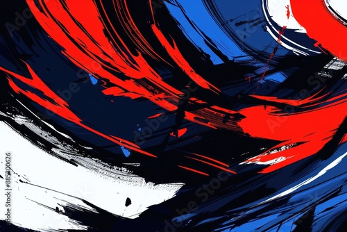 Abstract painting with bold red blue and white brushstrokes photo