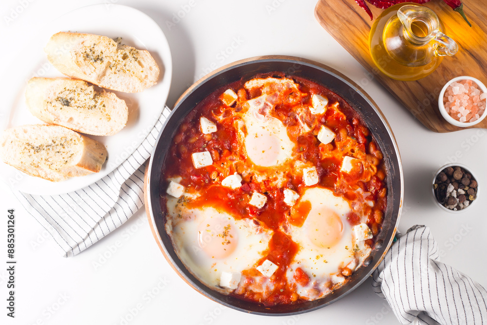 Shakshuka made of poached eggs in tomato pepper sauce Shakshuka made of poached eggs in tomato pepper sauce