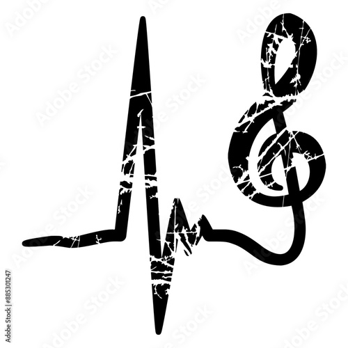 Music Clef Note ECG Pulse Frequency Heartbeat Grunge Vintage Used Look Retro French Violin Treble Musical Instrument Sound Love Icon Symbol Design