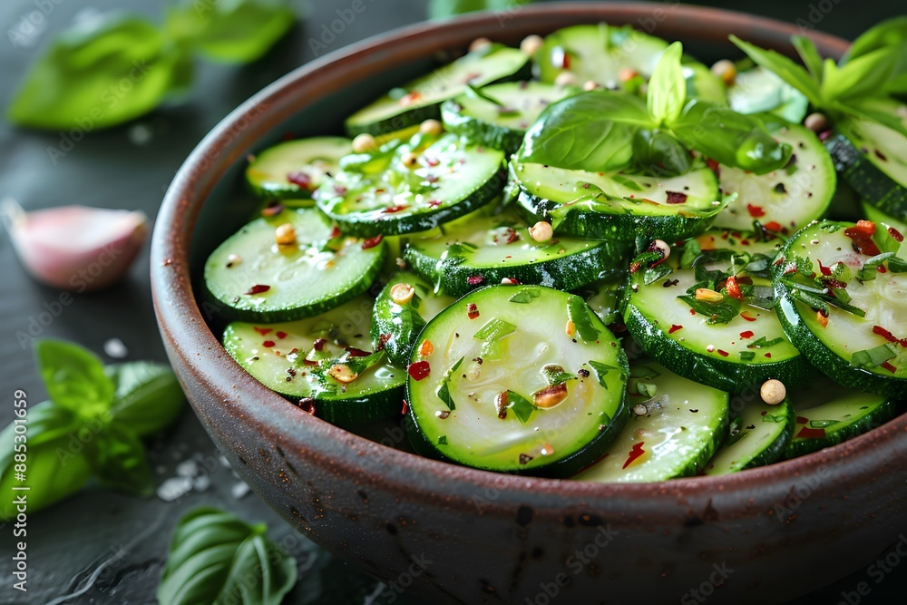 Fresh Cucumber Salad with Herbs and Spices in a Rustic Bowl for Healthy Summer Meal Design Fresh Cucumber Salad with Herbs and Spices in a Rustic Bowl for Healthy Summer Meal Design