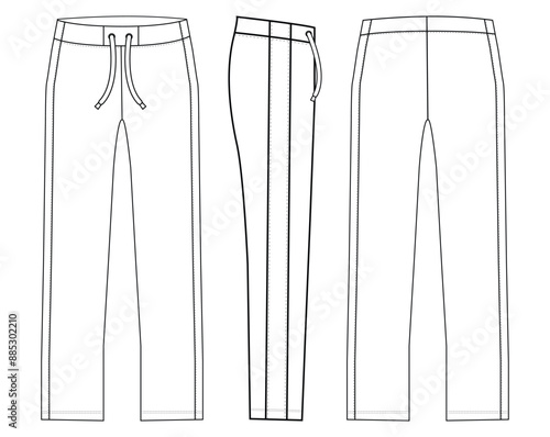 Trouser pant design template and technical fashion Boys Tricot Track Pants vector illustration outline