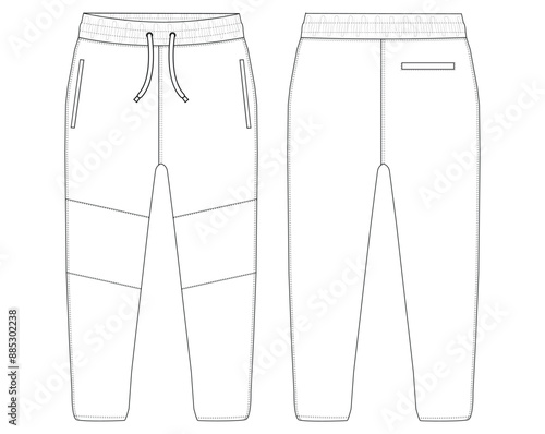 Trouser pant design template and technical fashion Boys Tricot Track Pants vector illustration outline