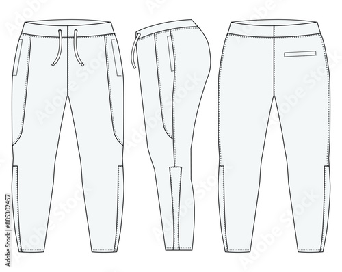 Trouser pant design template and technical fashion Boys Tricot Track Pants vector illustration outline