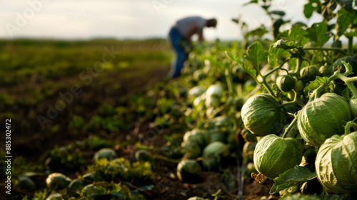 Tomatillos being harvested on the farm photo