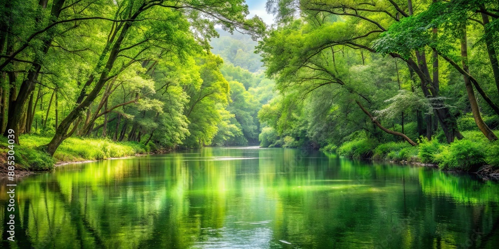 Serene river flowing through lush green forest , nature, landscape, trees, water, peaceful, tranquil, scenic, outdoors Serene river flowing through lush green forest , nature, landscape, trees, water, peaceful, tranquil, scenic, outdoors