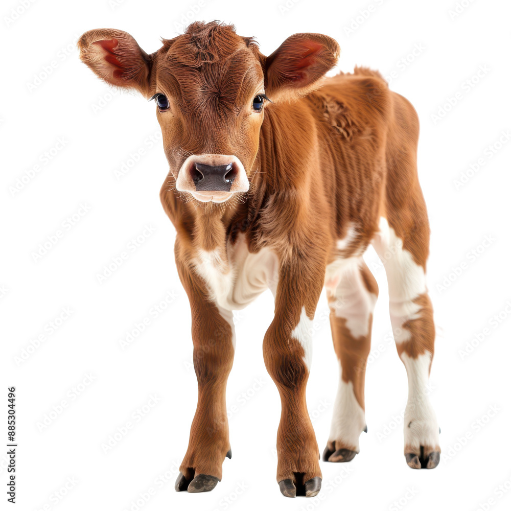 A young fluffy calf, cow, looking at the camera, with clean fur, transparent PNG no background A young fluffy calf, cow, looking at the camera, with clean fur, transparent PNG no background