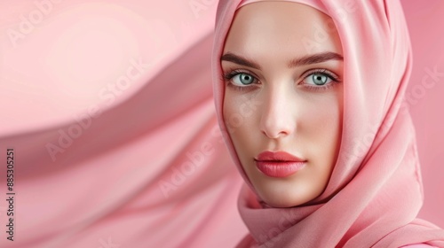 Close-up Portrait of a Woman in a Pink Hijab