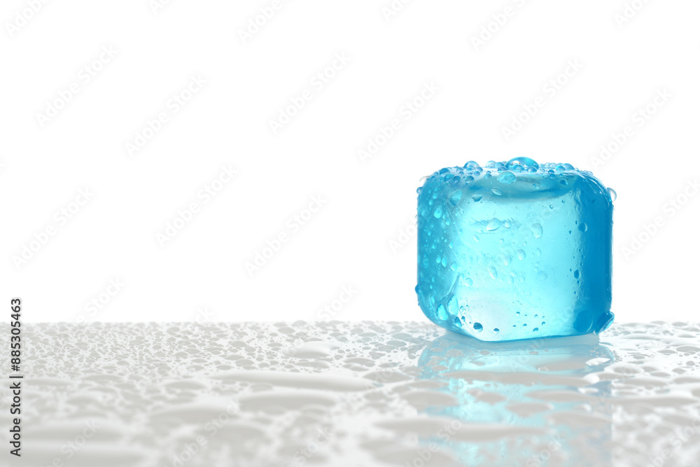 closeup of blue plastic ice cube with water closeup of blue plastic ice cube with water