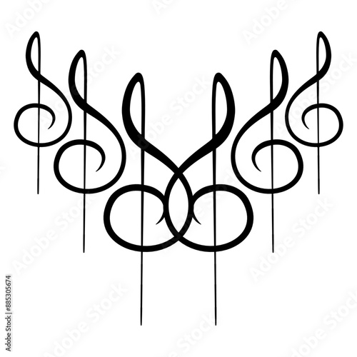 6 Music Clef Note Six Mirrored French Violin Treble Musical Instrument Sound Love Icon Symbol Design