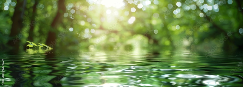 Blurry image of natural background with water, plants, and bokeh. Blurry image of natural background with water, plants, and bokeh.