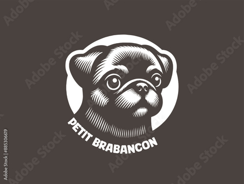 Petit Brabancon logo, emblem, label. Cute dog. Vintage black engraving illustration . Isolated object. Print. 