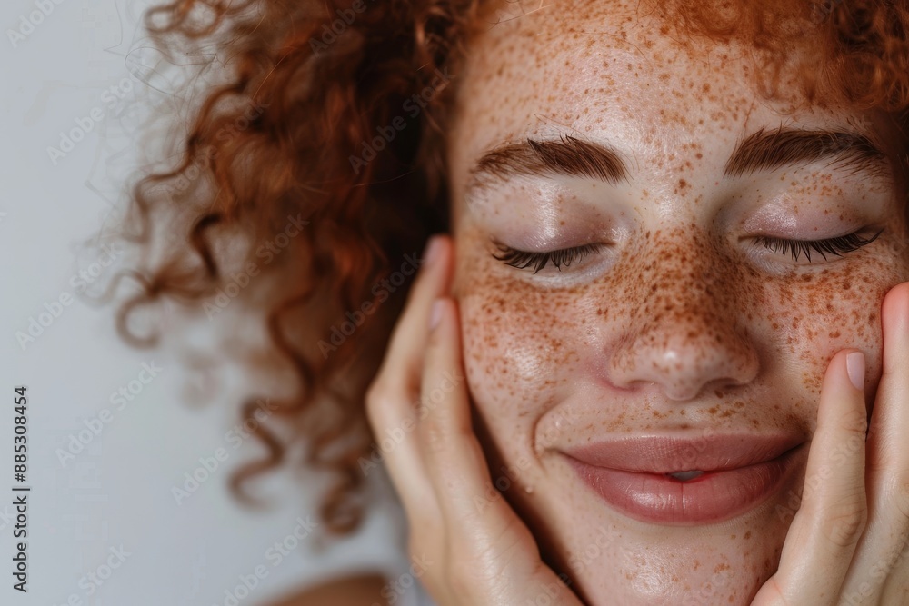 Natural fresh beauty photo of a smiling young woman, pretty Hispanic girl with freckles on face holding skincare cosmetics on a white background. Natural fresh beauty photo of a smiling young woman, pretty Hispanic girl with freckles on face holding skincare cosmetics on a white background.