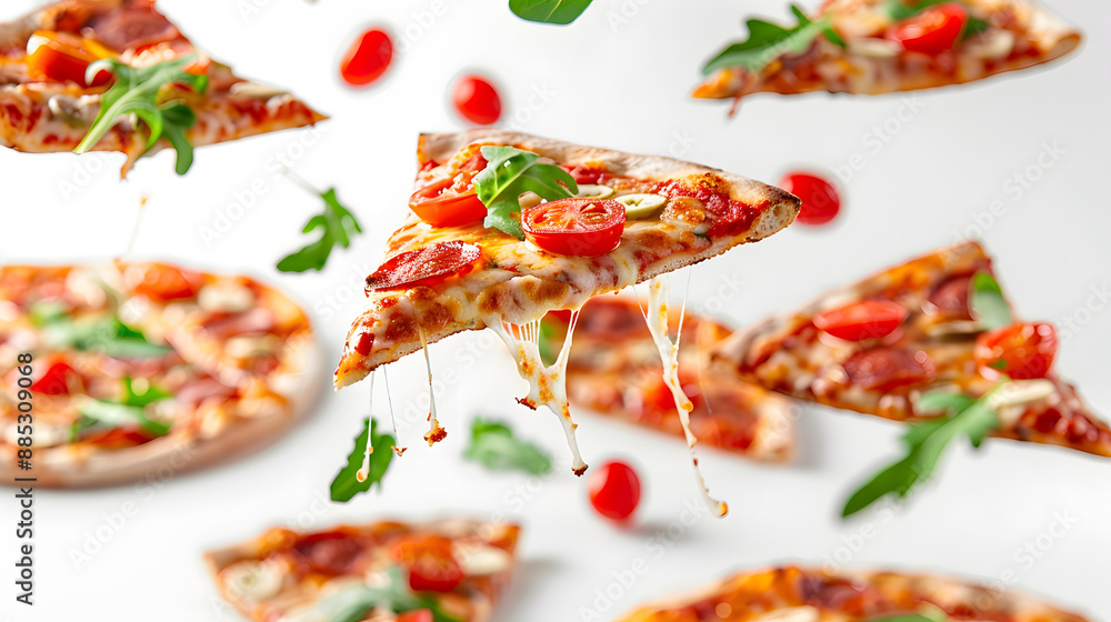 Cheese pizza slice taken off from larger pizza Cheese pizza slice taken off from larger pizza