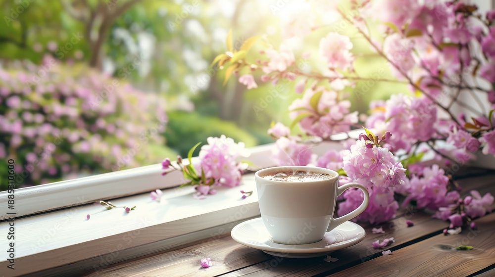 Morning Coffee with Spring Blossoms Morning Coffee with Spring Blossoms