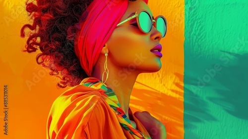 Capture a side view of a stylish model adorned with current fashion trends