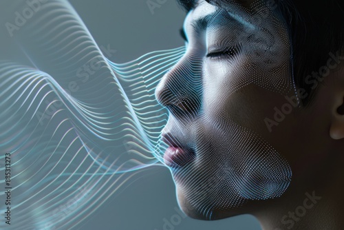Profile of a man's face and sound waves wooks that pass through it, voice recognition